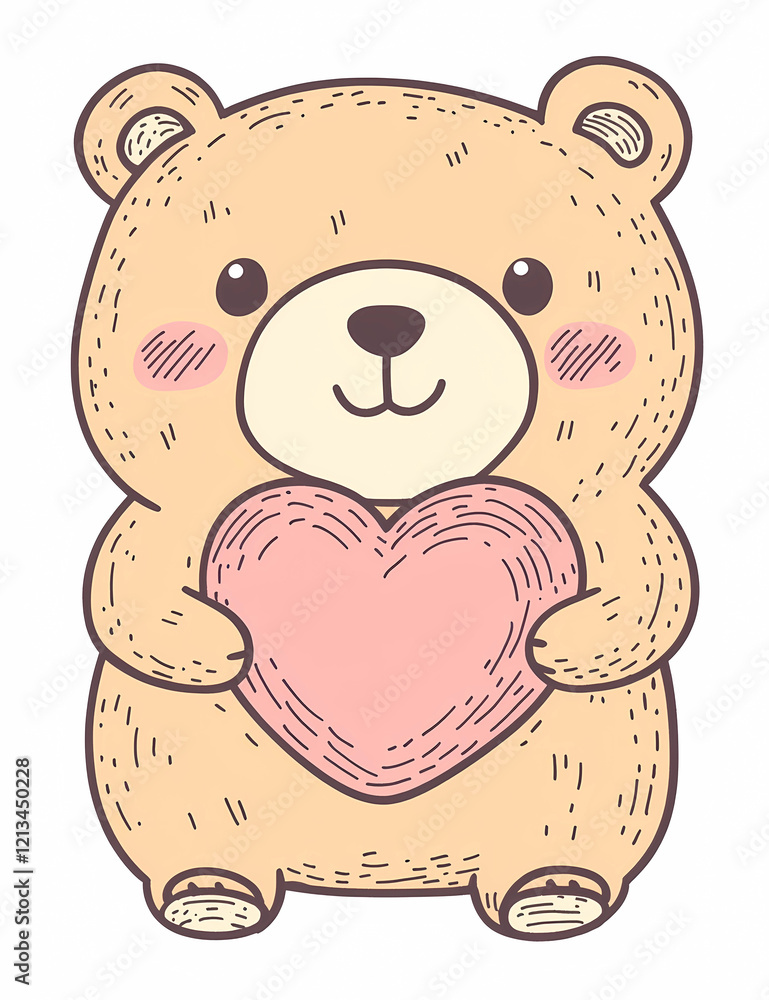 A cute teddy bear holding a pink heart A cute teddy bear holding a pink heart