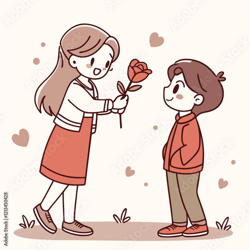 Valentine day girl and boy working