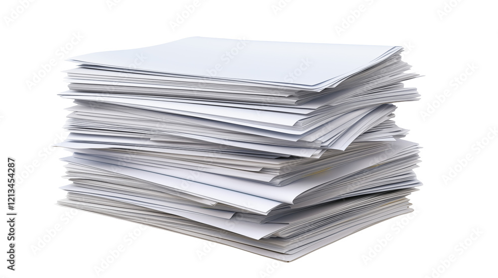 High stack of papers document on a transparent background High stack of papers document on a transparent background