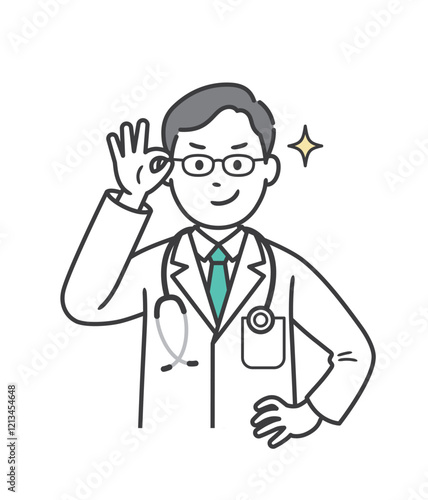 眼鏡を上げてニヤリと笑い自信を見せる若い男性医師