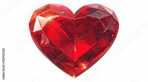 Ruby-red 3D heart-shaped gem isolated on transparent background for jewelry or gift design photo