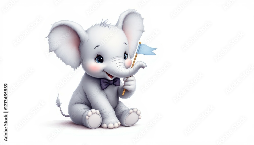 Adorable Baby Elephant Holding Flag Cute Animal Illustration Adorable Baby Elephant Holding Flag Cute Animal Illustration