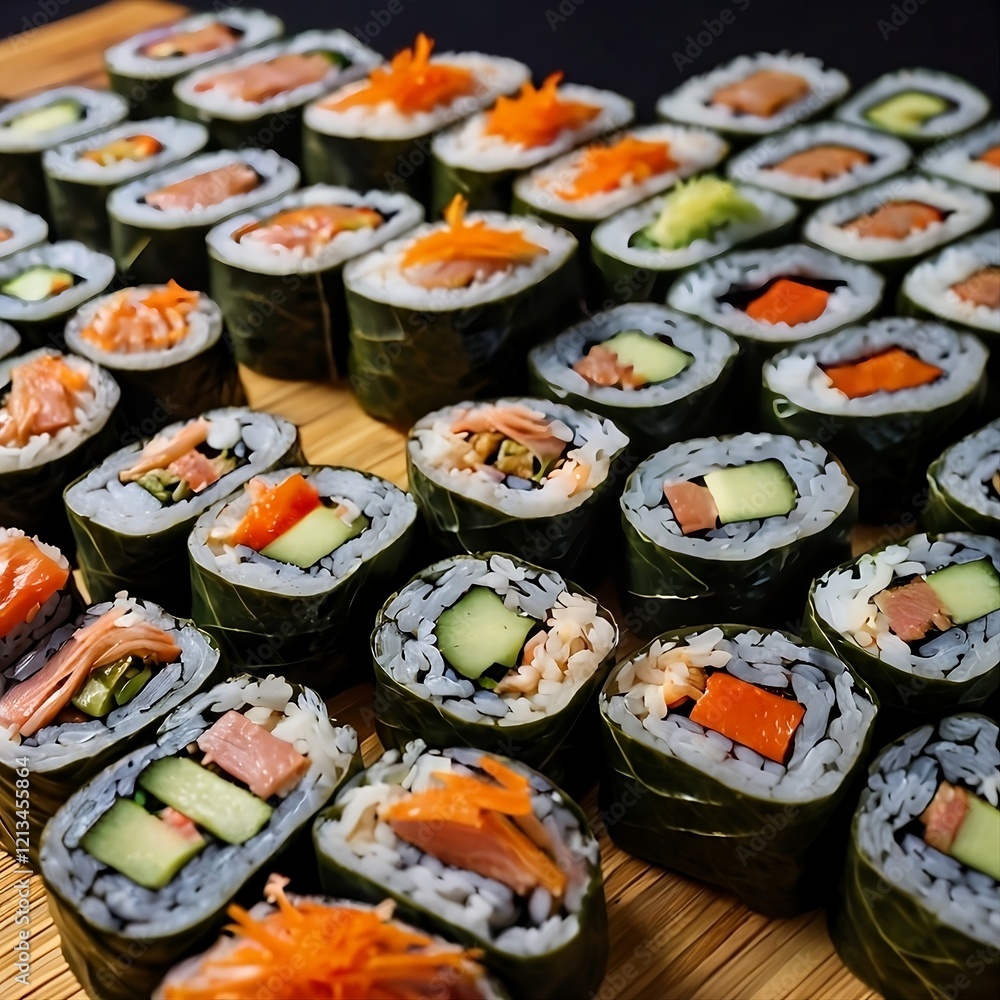 A close-up view of the most attractive and delicious Kimbap. A close-up view of the most attractive and delicious Kimbap.