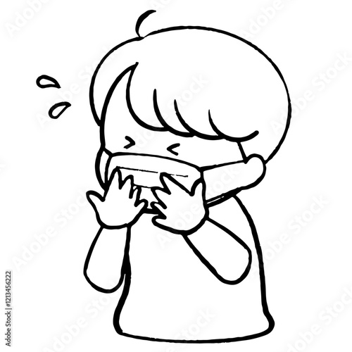 咳をするマスクをした子供のイラスト素材