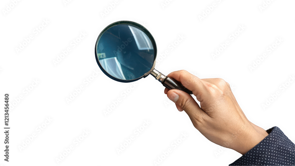 A close-up of a male hand holding a magnifying glass, emphasizing the lens and the details it reveals. A close-up of a male hand holding a magnifying glass, emphasizing the lens and the details it reveals.