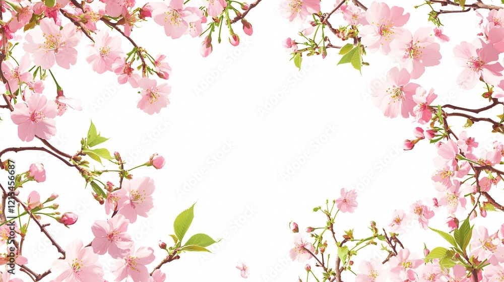 Fototapeta premium Spring Floral Frame Wide Angle Centered Composition for Design Projects