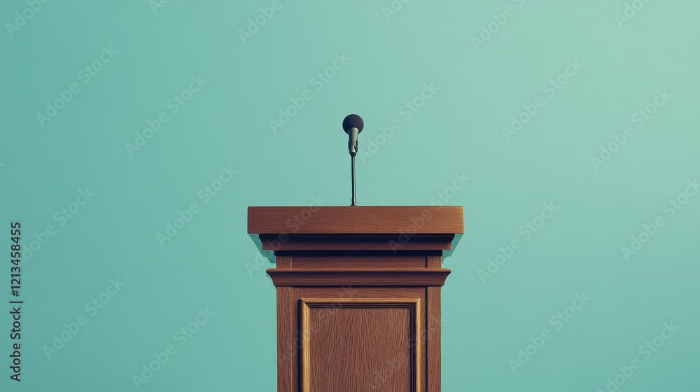 A classic wooden podium with a built-in microphone setup, framed against a clean background with no distractions. A classic wooden podium with a built-in microphone setup, framed against a clean background with no distractions.