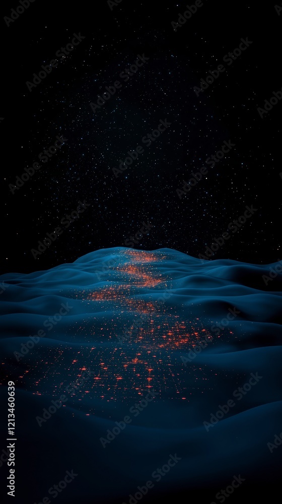 Fototapeta premium Abstract Neural Network Glowing Lines on Dark Landscape