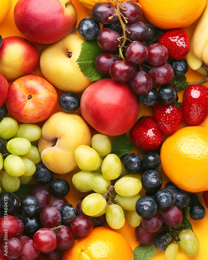 Vibrant Summer Fruits: A Colorful Abundance of Peaches, Grapes, Strawberries and Oranges Vibrant Summer Fruits: A Colorful Abundance of Peaches, Grapes, Strawberries and Oranges