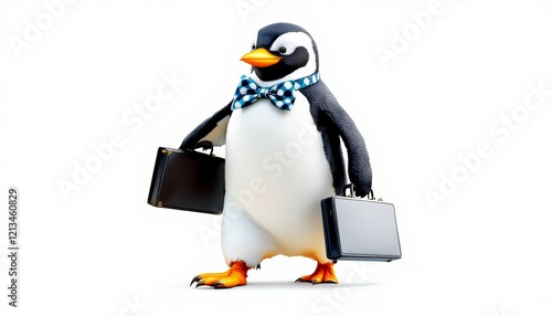 Business Penguin Cartoon Character with Briefcases photo