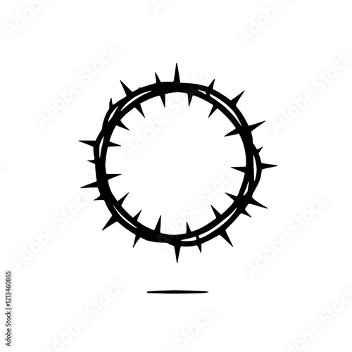 Crown of Thorns: A minimalist black and white illustration of a crown of thorns, a powerful symbol of sacrifice and suffering, perfect for religious or spiritual themes.  