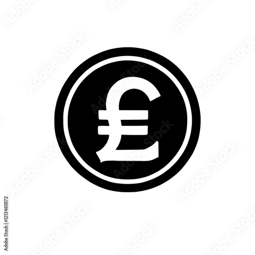 British Pound Coin Icon: A clean, minimalist icon of a British Pound coin, featuring a bold black pound sign (£) within a circular outline.  A versatile icon that can represent finance, currency.