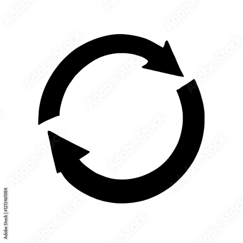 Circular Arrows Recycling Symbol: A bold, black circular arrows symbol representing renewal, recycling, and continuous improvement.  Perfect for eco-friendly projects, sustainability initiatives.