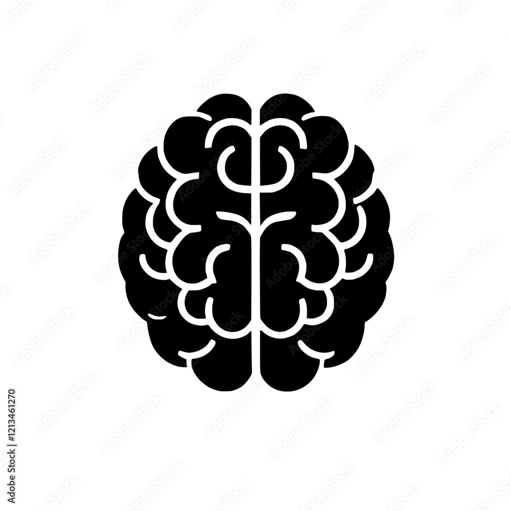Human Brain Icon: A simple yet detailed black silhouette of a human brain, ideal for concepts related to intelligence, neurology, psychology, and mental health. Human Brain Icon: A simple yet detailed black silhouette of a human brain, ideal for concepts related to intelligence, neurology, psychology, and mental health.