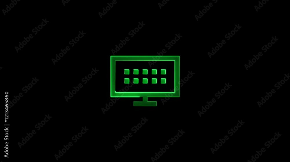 Abstract neon monitor icon on black background.Monitor, computer display neon sign 0n black background, 4k video Abstract neon monitor icon on black background.Monitor, computer display neon sign 0n black background, 4k video