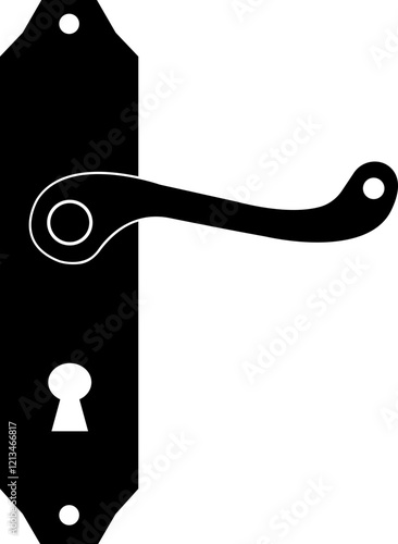 Door handles icon . Locks handles on the door in the house, hotel. Black flat vector isolated on transparent background. Metal items interior symbols doorknob realistic.