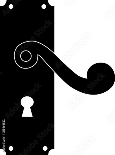 Door handles icon . Locks handles on the door in the house, hotel. Black flat vector isolated on transparent background. Metal items interior symbols doorknob realistic.