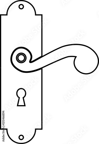 Door handles icon. Locks handles on the door in the house, hotel. Black flat and line vector isolated on transparent background. Metal items interior symbols doorknob realistic.
