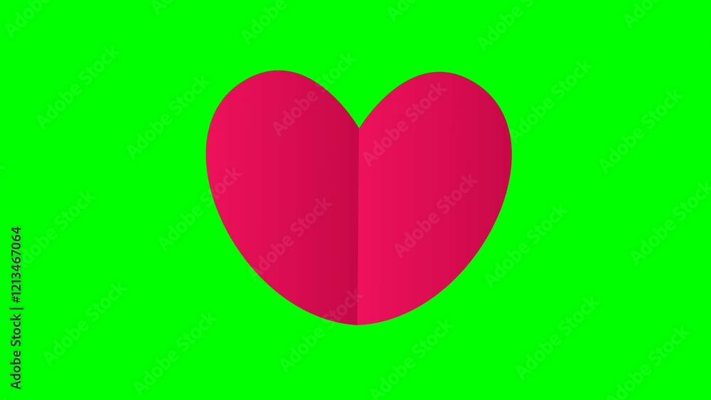 Simple heart paper cut style animation with beating motion. Love animation on green background