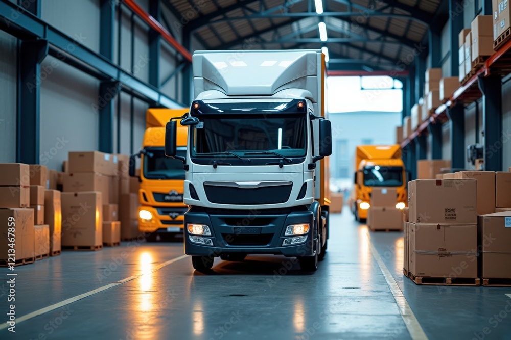 Efficient Logistics Center with Delivery Trucks and Packing Boxes for Optimal Supply Chain Management and Freight Operations Efficient Logistics Center with Delivery Trucks and Packing Boxes for Optimal Supply Chain Management and Freight Operations