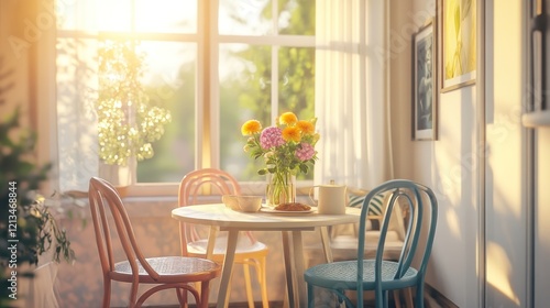 Wallpaper Mural Sunny breakfast nook, flowers, window, home, serenity Torontodigital.ca