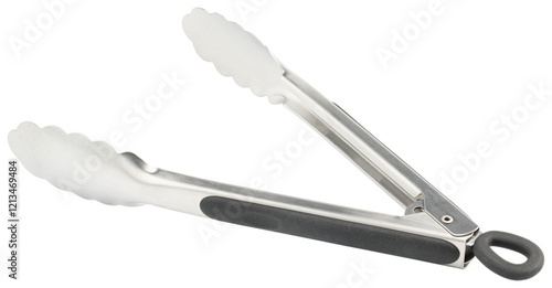 Tongs. Cooking kitchen tongs with soft-grip silicone handles. Durable stainless steel tongs with locking for cooking. Tongs with silicone rubber grips and metal tips for BBQ. Kitchenware for kitchen