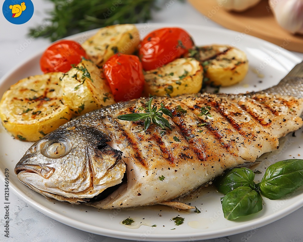 Grilled fish with roasted vegetables. Grilled fish with roasted vegetables.