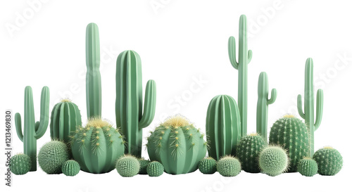 Set of cacti on transparent background
