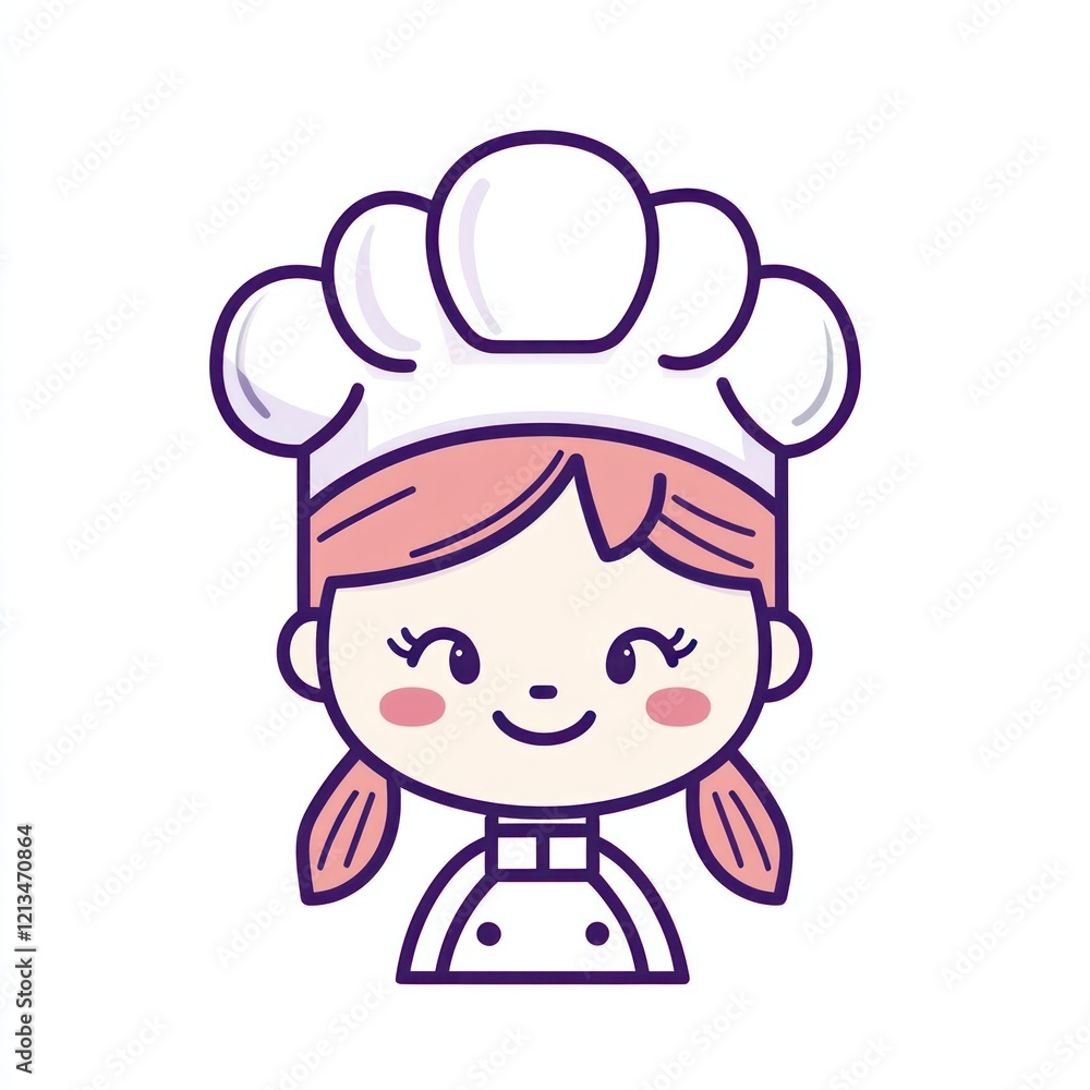 Cute cartoon chef girl, smiling, for kids' cookbook cover Cute cartoon chef girl, smiling, for kids' cookbook cover
