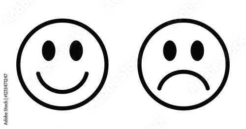 happy and sad modern emoji face vector icon. smiley icon set. feedback emoji icon. happy and sad icon for mobile app, ui and website. vector illustration on transparent background