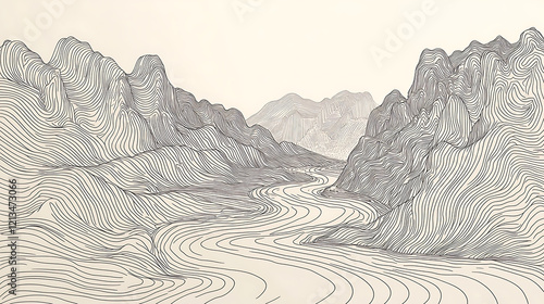 A mountain range with a river running through it