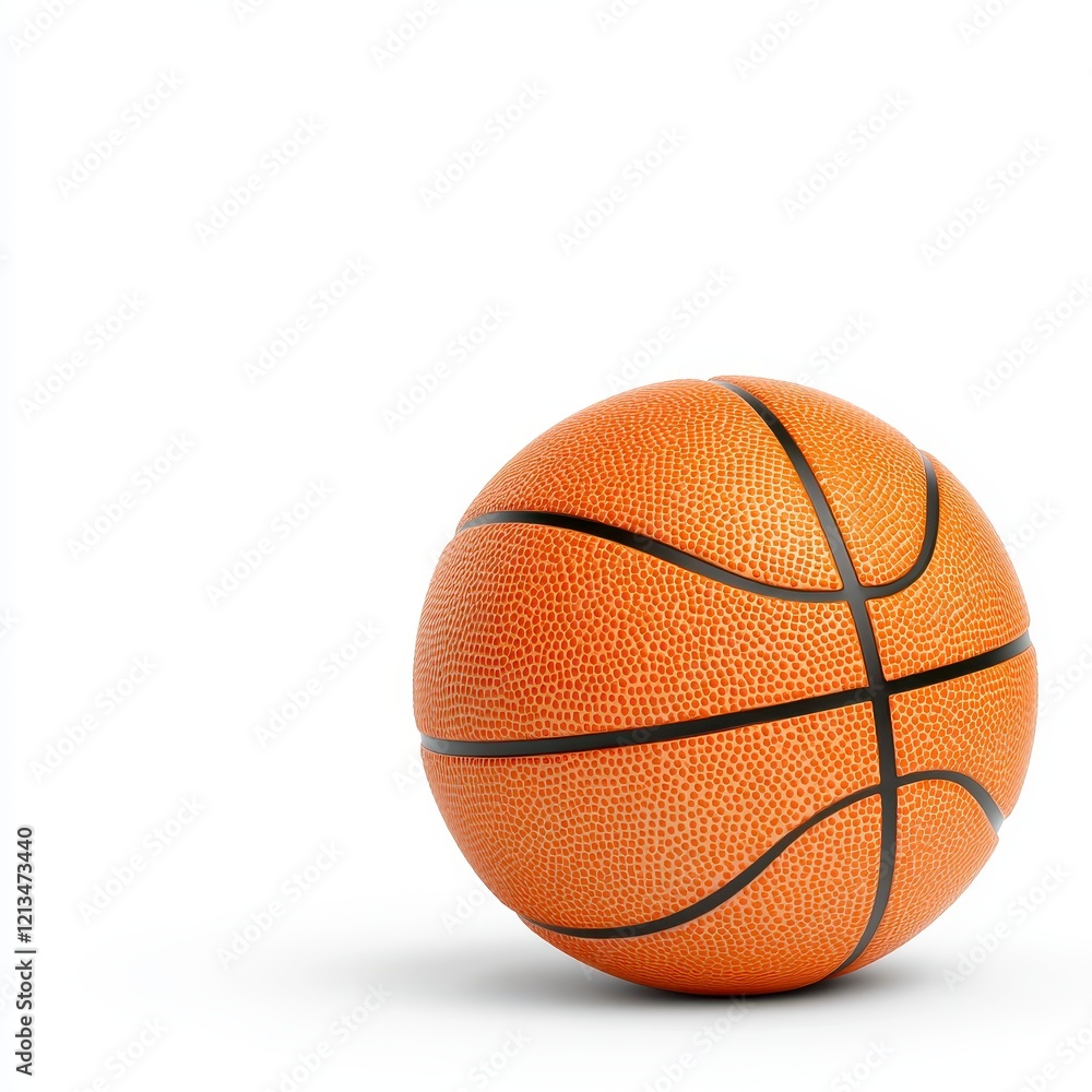 Close-up of a textured basketball against a white background, capturing the essence of the sport's energy and competitive spirit Close-up of a textured basketball against a white background, capturing the essence of the sport's energy and competitive spirit