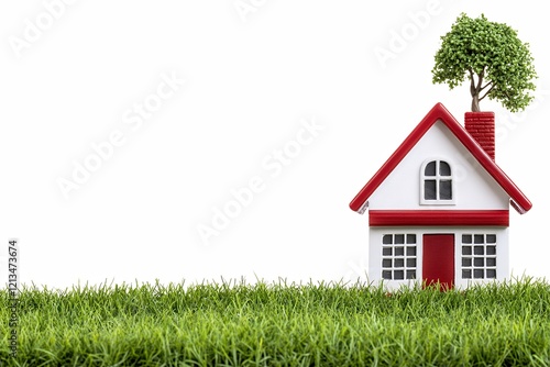 Wallpaper Mural Charming model house with a lush green tree growing from the chimney in bright grass setting Torontodigital.ca