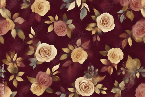 An elegant pattern of roses and gold filigree
