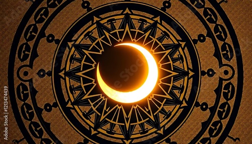 Crescent Moon Mandala Celestial Golden Design