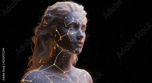 Celestial Woman: Glowing Constellations on Pale Skin, Dreamy Art