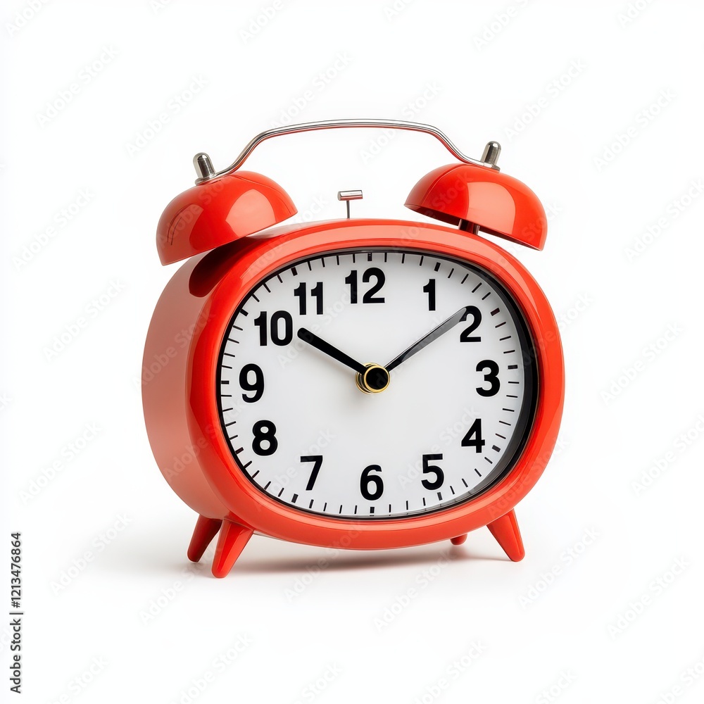 Classic Red Alarm Clock on White Background: A Minimalist Timepiece Image Classic Red Alarm Clock on White Background: A Minimalist Timepiece Image