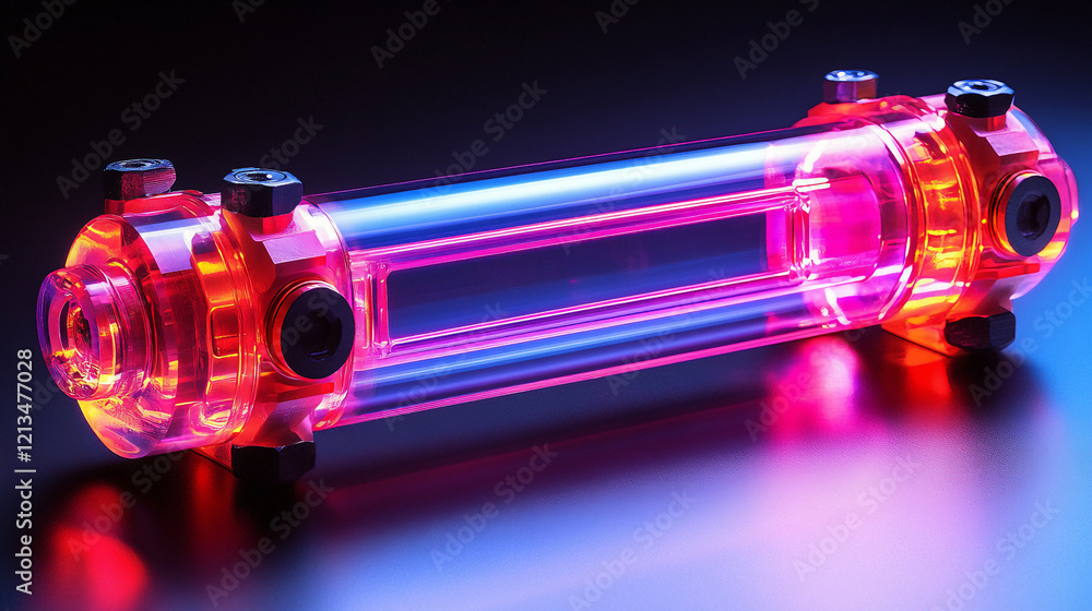 Neon Light Cylinder with Pulsating Blue and Pink Glow in a Futuristic Setting Neon Light Cylinder with Pulsating Blue and Pink Glow in a Futuristic Setting