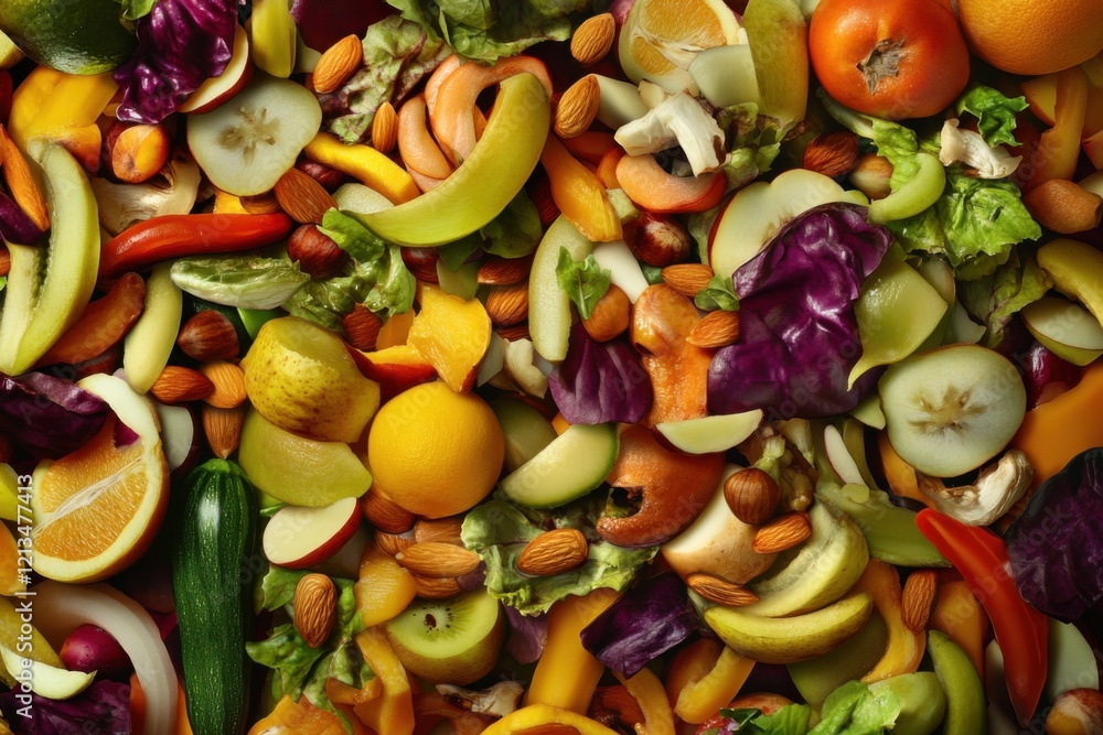 A vibrant visual of a raw food dinner, featuring uncooked vegetables, fruits A vibrant visual of a raw food dinner, featuring uncooked vegetables, fruits