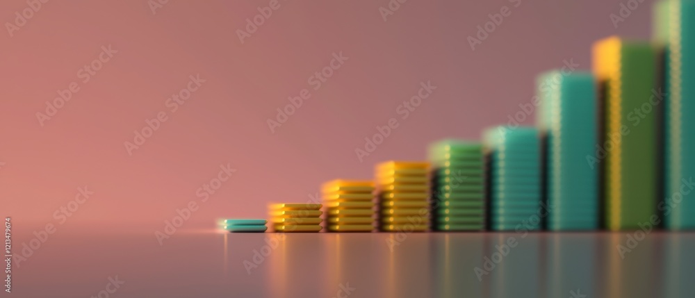 Ascending Colorful Bar Graph Financial Growth 3D Render Ascending Colorful Bar Graph Financial Growth 3D Render
