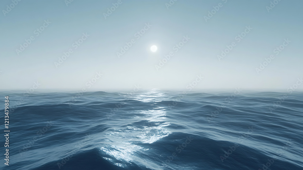 Fototapeta premium A calm ocean with a bright sun shining on the water