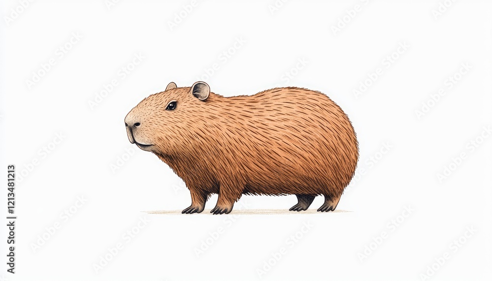 A detailed illustration of a capybara standing on a white background, showcasing its unique features and texture A detailed illustration of a capybara standing on a white background, showcasing its unique features and texture