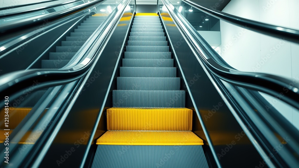 Black and Yellow Escalator, Bright Step, Dynamic Design Black and Yellow Escalator, Bright Step, Dynamic Design