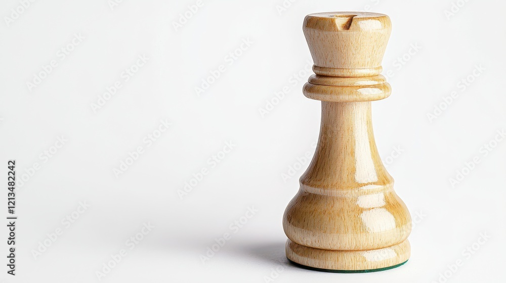 Elegant Wooden Chess Piece on White Background, Glossy Finish Chess Queen Symbolizing Strategy, Power, and Precision, Minimalist Design for Chess Enthusiasts and Game Lovers. Elegant Wooden Chess Piece on White Background, Glossy Finish Chess Queen Symbolizing Strategy, Power, and Precision, Minimalist Design for Chess Enthusiasts and Game Lovers.