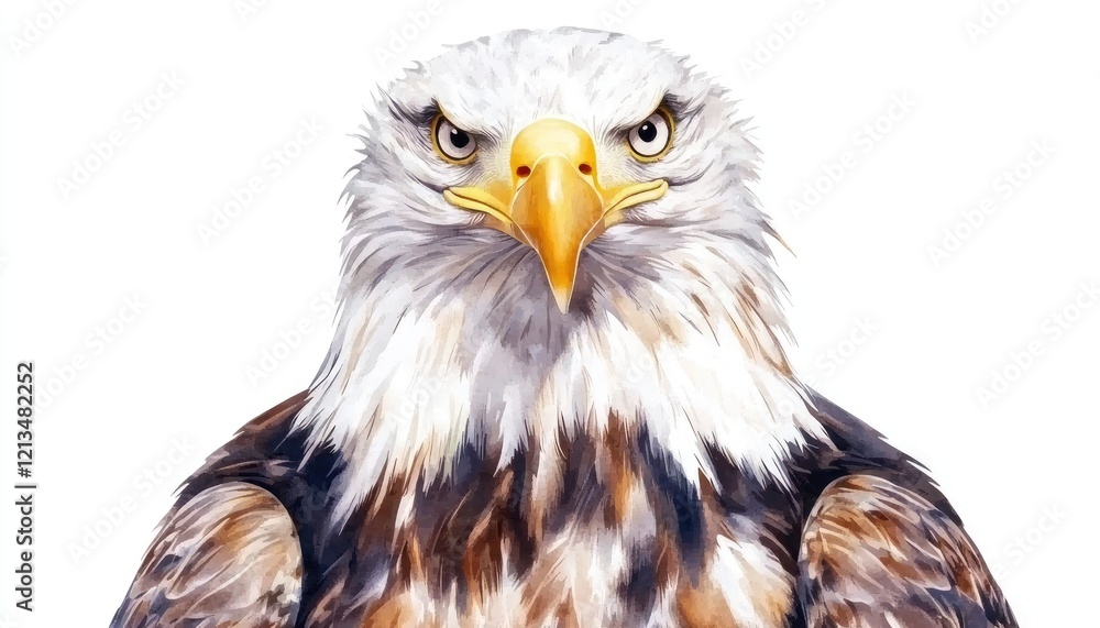 Obraz premium Majestic eagle portrait showcasing fierce expression and intricate feather details against a plain background