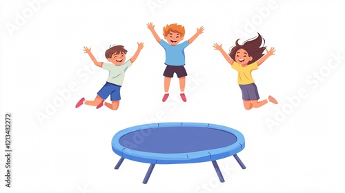 Excited kids having fun jumping on a trampoline