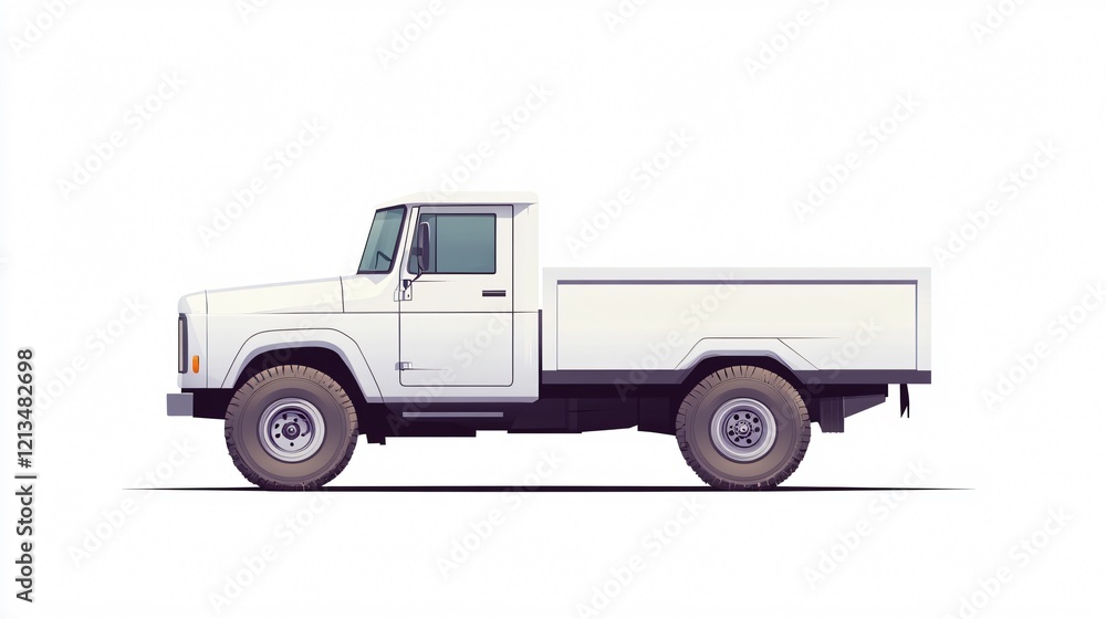 Fototapeta premium Commercial White Delivery Truck Side View Wide Angle Centered Usage