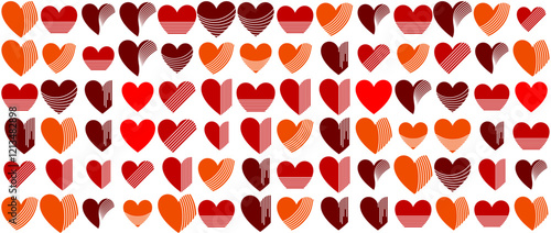 Vibrant Pattern of Colorful Hearts in Red and Orange Tones