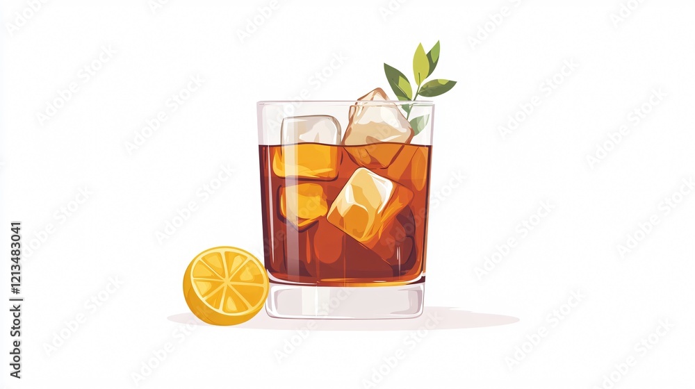 Refreshing Bourbon Beverage with Ice: Alcoholic Drink in Glass Refreshing Bourbon Beverage with Ice: Alcoholic Drink in Glass