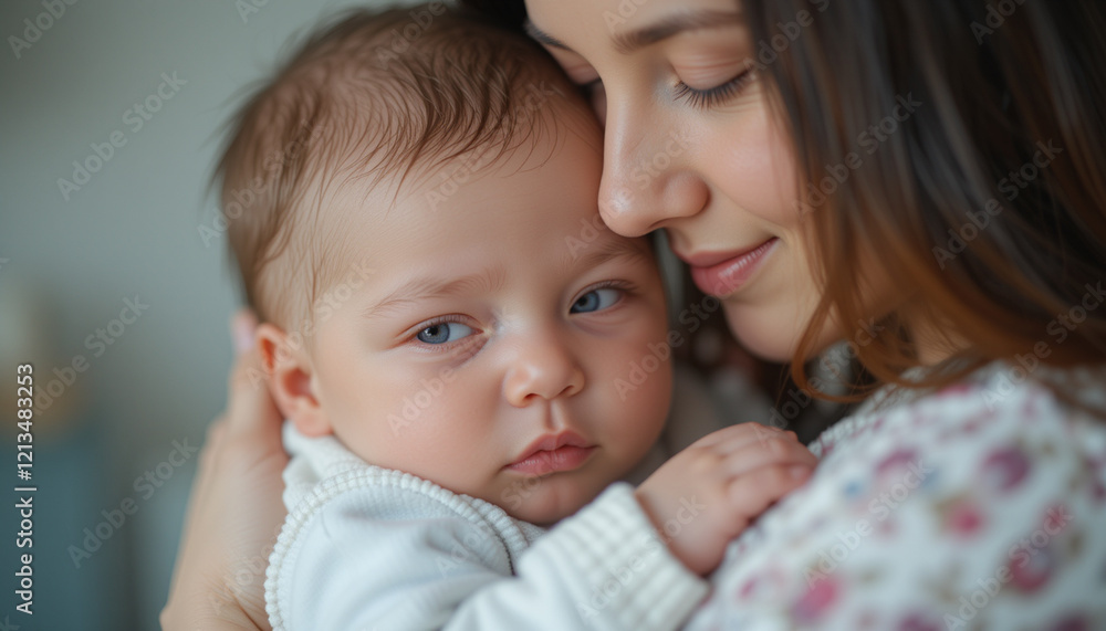 Mother lovingly embracing her newborn child with warmth and affection in a tender moment Mother lovingly embracing her newborn child with warmth and affection in a tender moment